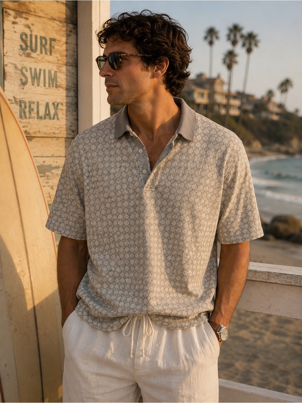 Men's Short Sleeve Polo Shirt in Light Beige